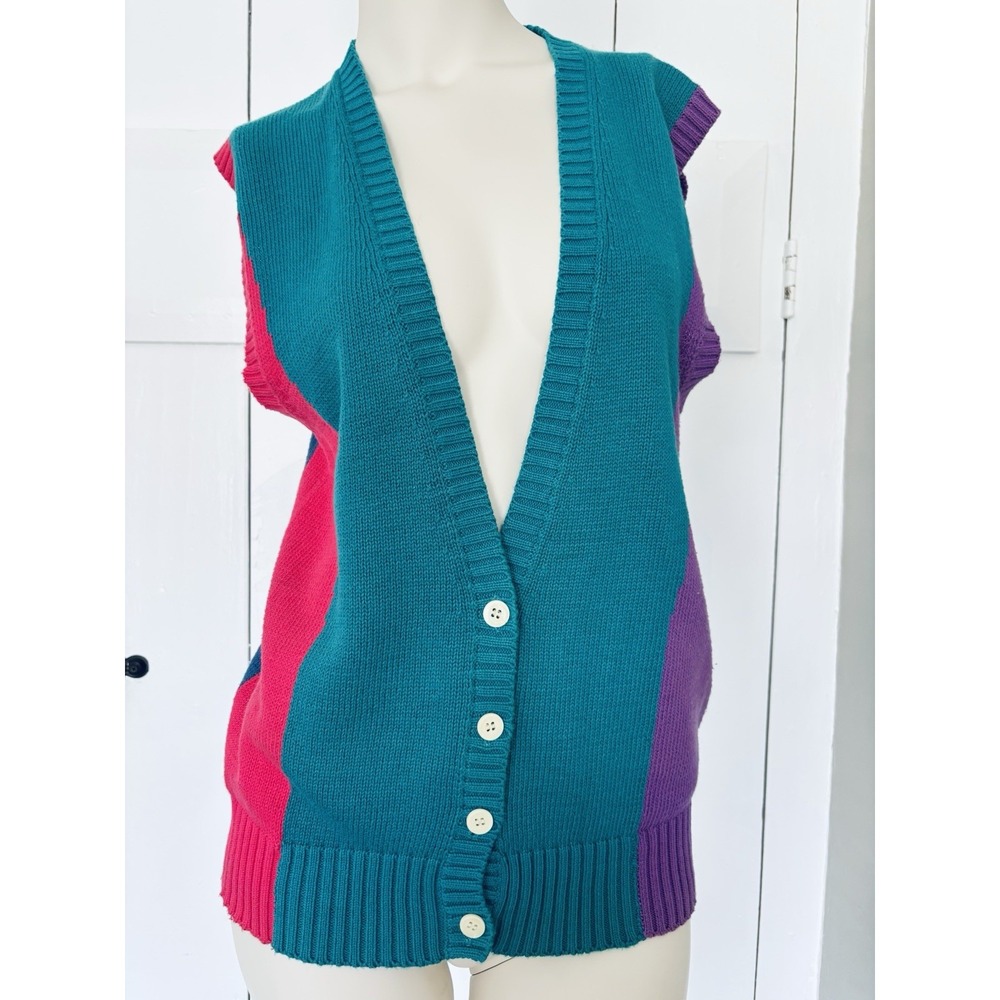 Vintage Boston Traders Sweater Vest Womens Med Colorful Funky Y2K 80s 90s Retro